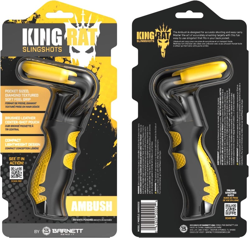 Barnett King Rat Slingshots by , Ambush Slingshot with Lightweight Compact Design, Pocket Sized Slingshot Includes Brushed Leather Pouch, & Practice Ammo - Image 4